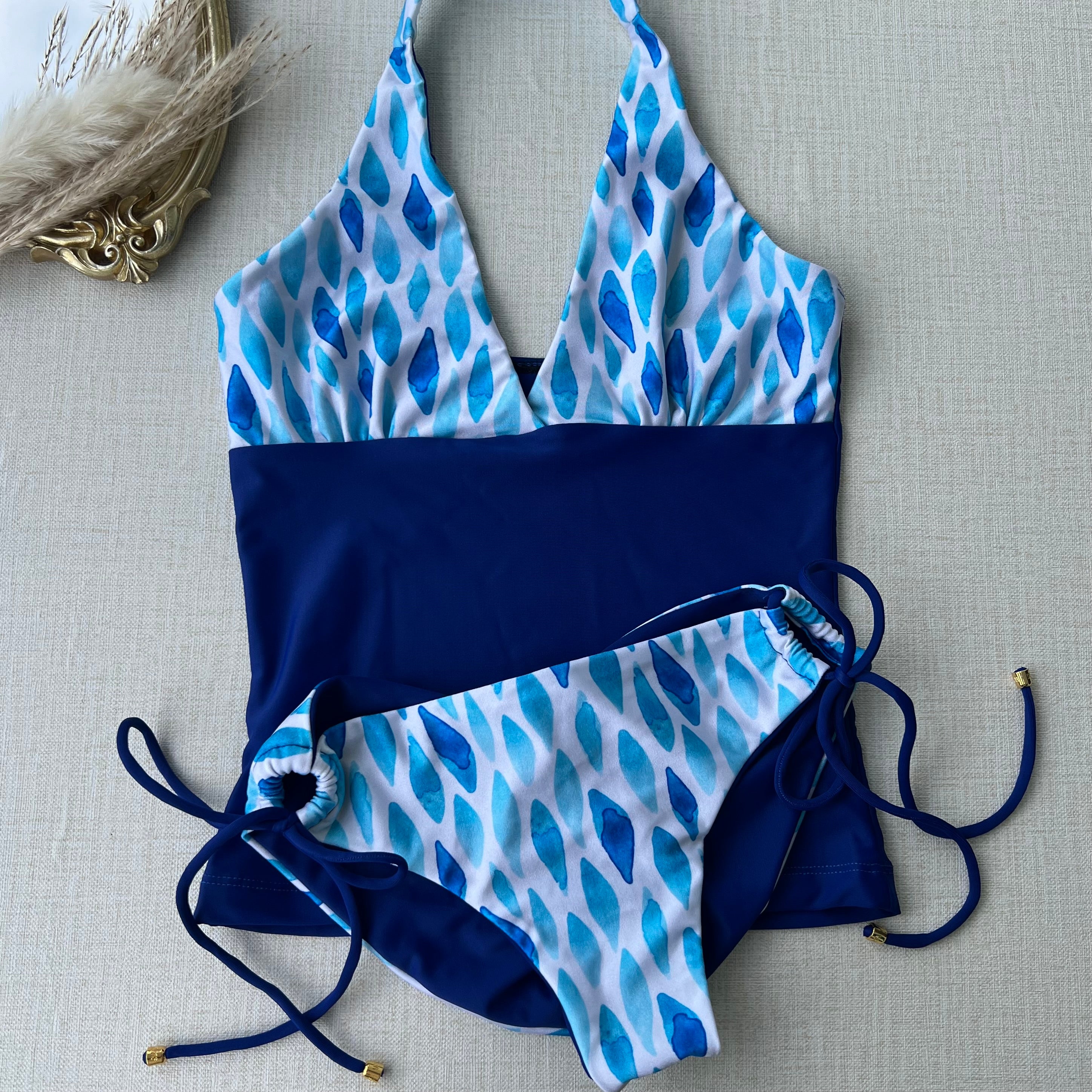 Tankini azul reversible